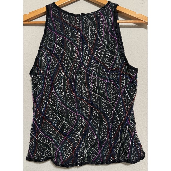 Laurence Kazar Women's Top Silk Beaded Multi Colored Sleeveless M Festival - Picture 4 of 9